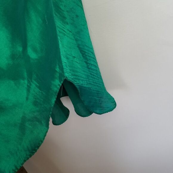 Vintage Intimate Pleasures Emerald Green Mini 90’s Satin Lace Trim Slip Dress XL - Picture 5 of 10